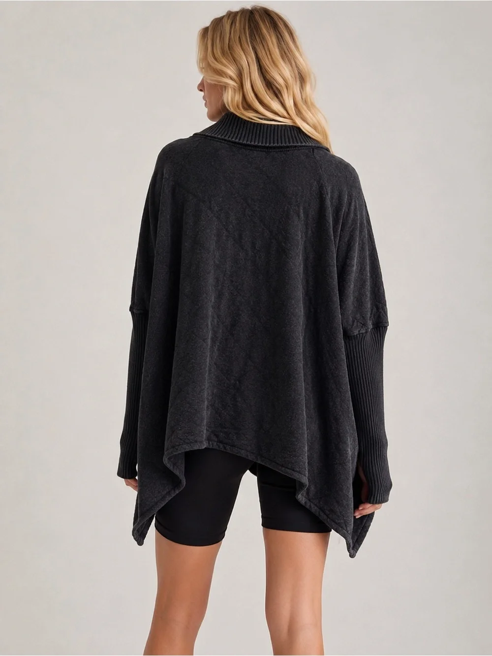 Free People Shiloh 3/4 Zip Quilted Low-High Sweatshirt Charcoal Size Large 25645